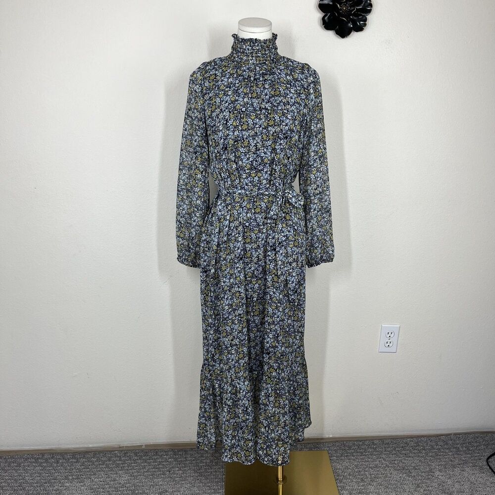 Banana Republic Maxi Dress Womens Medium Blue Floral Chiffon Wedding Guest